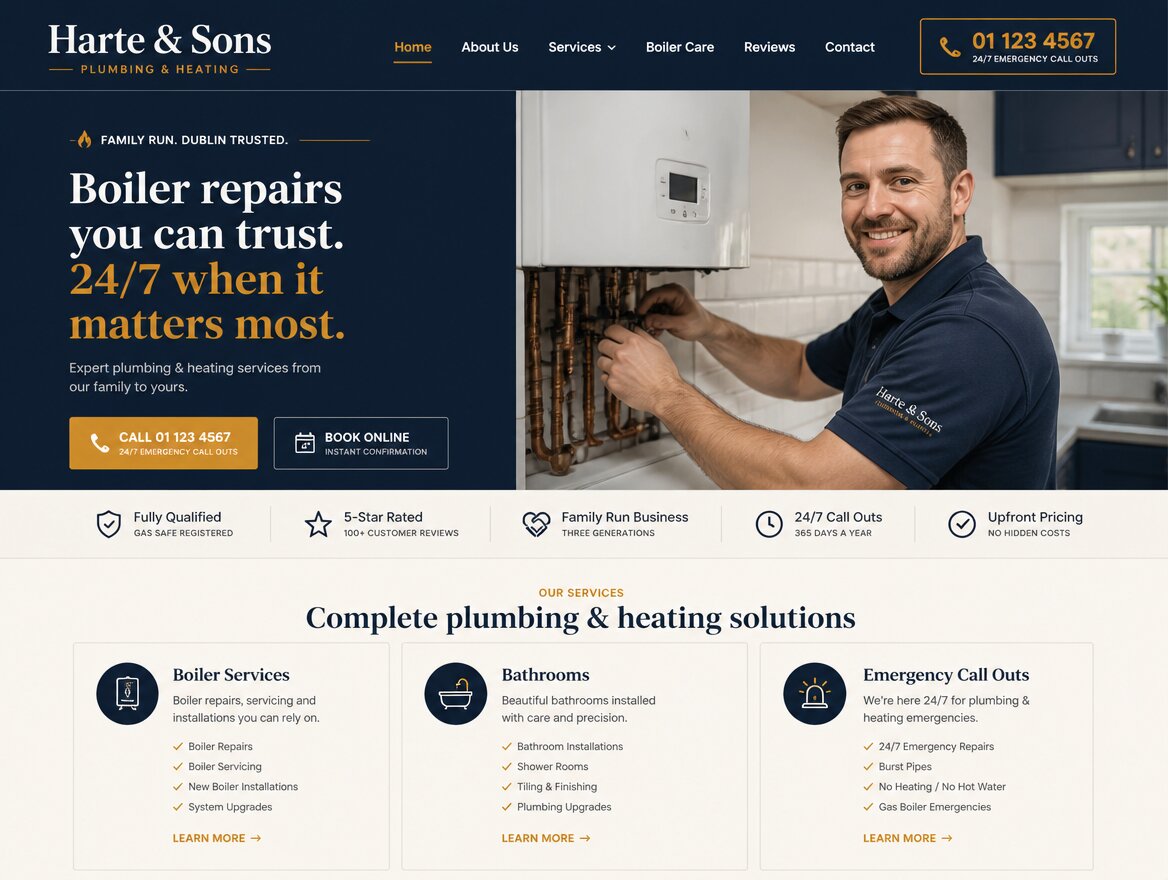 Concept website for Harte & Sons, plumbing and heating